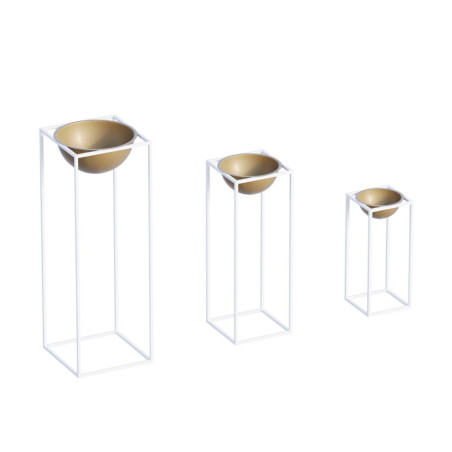 Lot de 3 pots décoratifs Cache-pots en métal blanc et doré hauteurs 40, 60 et 80 cm