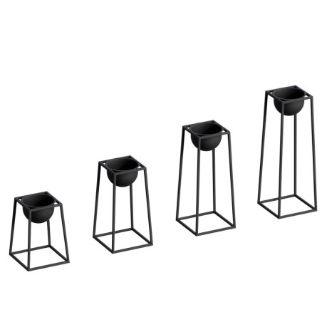Lot de 4 pots décoratifs Cache-pots en métal noir longueurs 30 à 60 cm diamètre 15 cm