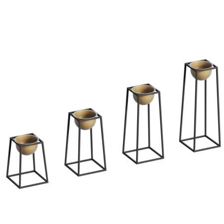 Lot de 4 pots décoratifs Cache-pots en métal noir et doré longueurs 30 à 60 cm diamètre 15 cm