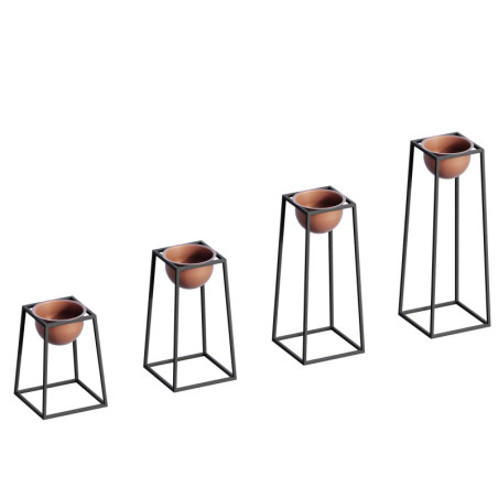 Lot de 4 pots décoratifs Cache-pots en métal noir et cuivré longueurs 30 à 60 cm diamètre 15 cm