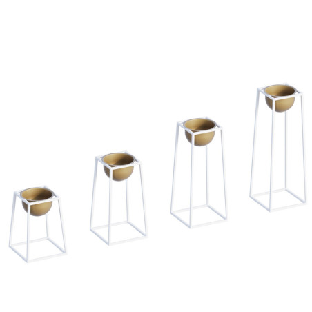 Lot de 4 pots décoratifs Cache-pots en métal blanc et doré longueurs 30 à 60 cm diamètre 15 cm