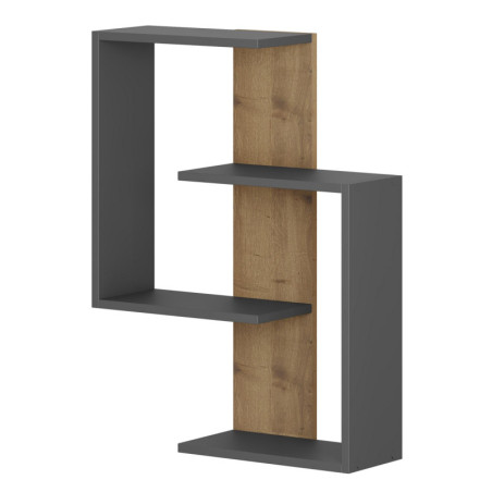 Étagère murale Rangement en Panneau Mélaminé Anthracite et Chêne 64 x 85 x 22 cm Épaisseur 18 mm