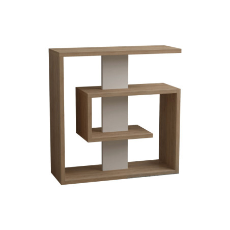 Table dappoint Bout de canapé en bois MDF mélaminé chêne Sonoma et blanc largeur 55 cm avec étagère