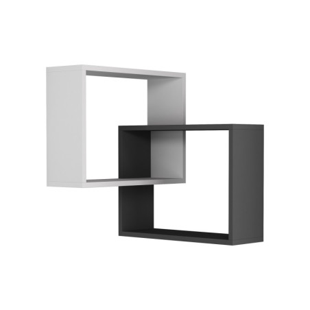 Étagère murale Rangement mural en bois MDF mélaminé blanc et anthracite largeur 68 cm multi-étagères