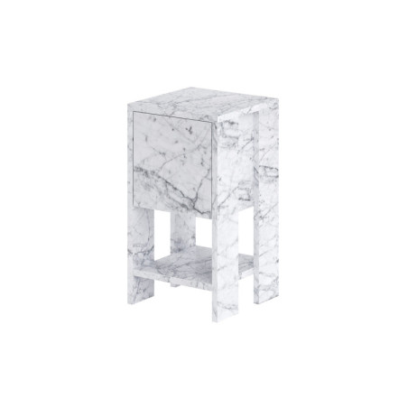 Table de chevet Table de nuit en bois MDF mélaminé effet marbre de Carrare largeur 30 cm avec tiroir pivotant