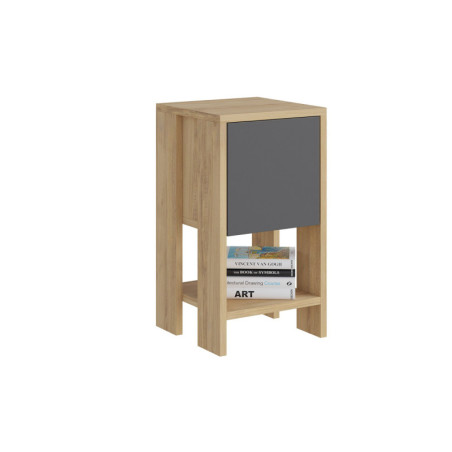 Table de chevet Table de nuit en bois MDF mélaminé chêne et anthracite largeur 30 cm avec tiroir pivotant style moderne