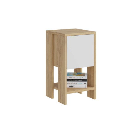 Table de chevet Table de nuit en bois MDF mélaminé chêne saphir et blanc largeur 30 cm avec tiroir pivotant