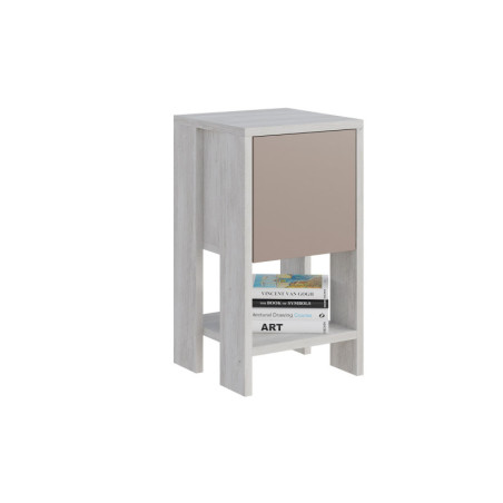 Table de chevet Table de nuit en bois MDF mélaminé blanc et moka clair largeur 30 cm avec tiroir pivotant
