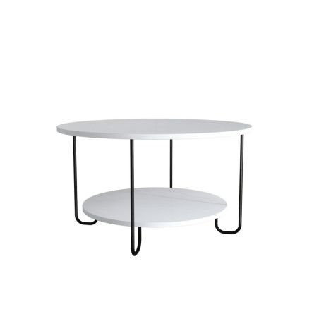 Table basse Table de salon en bois MDF mélaminé blanc largeur 80 cm pieds métal 2 niveaux
