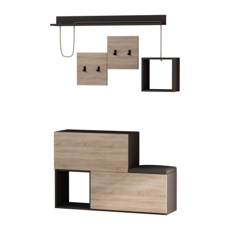 Vestiaire dentrée Meuble dentrée en bois MDF mélaminé anthracite et chêne l 120 cm avec porte-manteau et meuble chaussures