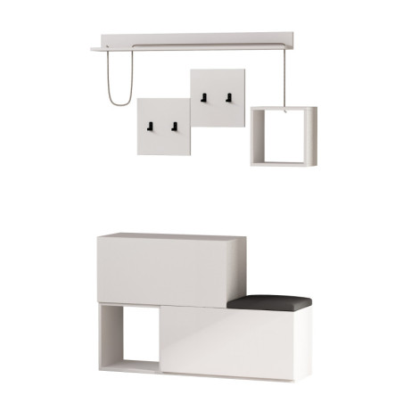 Vestiaire dentrée Meuble dentrée en bois MDF mélaminé blanc largeur 120 cm avec porte-manteau et meuble à chaussures
