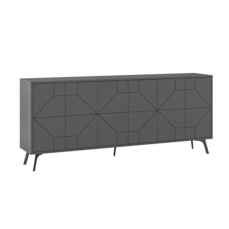 Console Table dentrée en bois MDF mélaminé anthracite largeur 183,8 cm fermeture douce et ouverture par pression