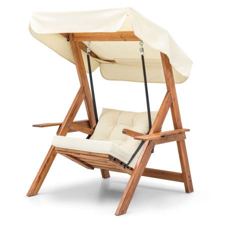 Balancelle de jardin Fauteuil suspendu en bois de pin et polyester crème largeur 113 cm 1 place