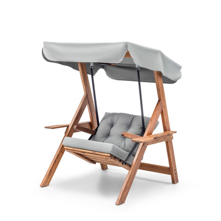 Balancelle de jardin Fauteuil suspendu en bois de pin et polyester gris largeur 113 cm 1 place