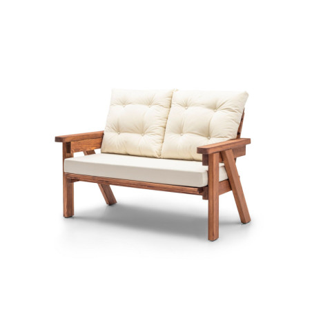 Canapé de jardin Sofa extérieur en bois de pin et polyester crème et noyer largeur 131 cm 2 places style rustique