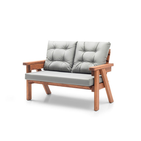 Canapé de jardin Sofa extérieur en bois de pin et polyester gris et noyer largeur 131 cm 2 places