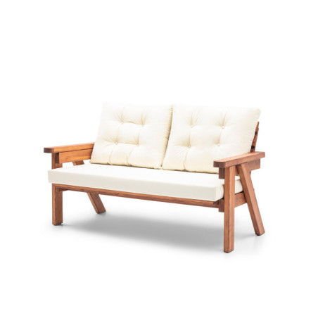 Canapé de jardin Sofa extérieur en bois de pin et polyester crème et noyer largeur 161 cm 3 places