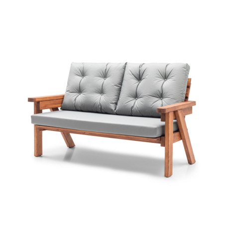 Canapé de jardin Sofa extérieur en bois de pin et polyester gris et noyer largeur 161 cm 3 places
