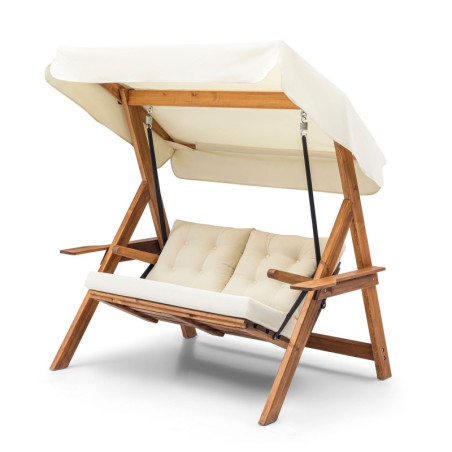 Balancelle de jardin Fauteuil suspendu en bois de pin et polyester crème largeur 160 cm 2 places