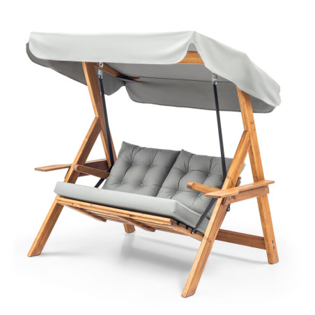 Balancelle de jardin Fauteuil suspendu en bois de pin et polyester gris largeur 160 cm 2 places