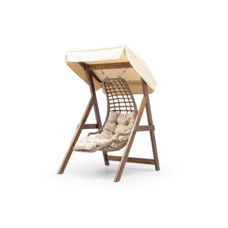 Balancelle de jardin Fauteuil suspendu en bois de pin et polyester crème largeur 160 cm 1 place