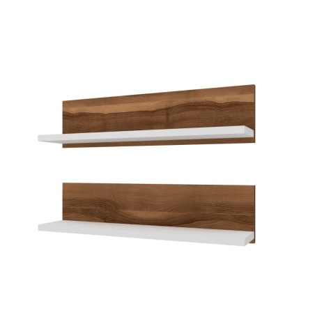 Étagère murale Rangement mural en bois MDF mélaminé noyer et blanc largeur 60 cm lot de 2 style scandinave