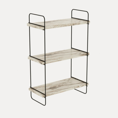 Étagère murale Rangement mural en bois MDF mélaminé effet marbre blanc et métal largeur 40 cm hauteur 66 cm
