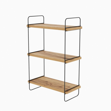 Étagère murale Rangement mural en bois MDF mélaminé pin Atlantique et métal largeur 40 cm hauteur 66 cm style industriel