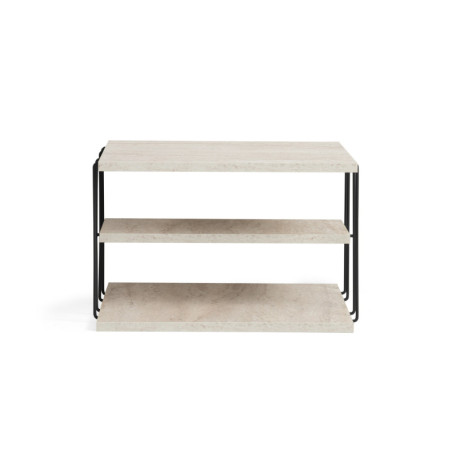 Table d'appoint Bout de canapé Bois MDF mélaminé Effet Travertin et Métal Noir L 50 cm Moderne