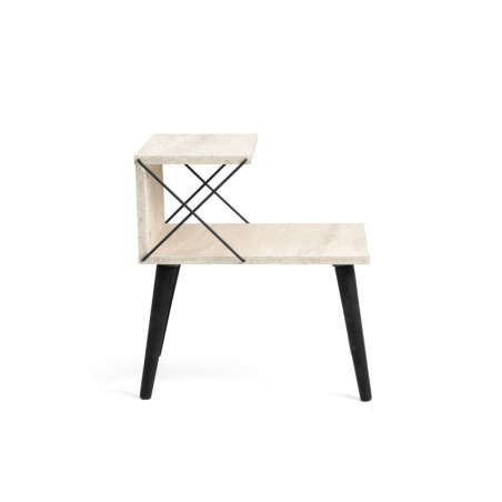 Table de chevet Table de nuit Bois MDF mélaminé Effet Travertin et Noir L 50 cm avec étagère Moderne