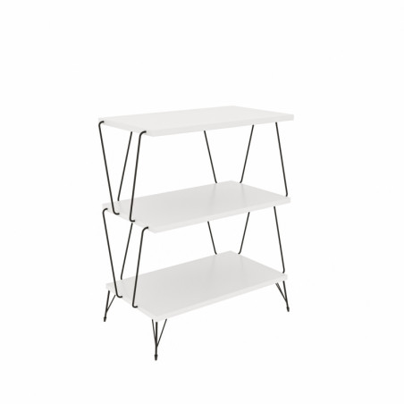 Table d'appoint Bout de canapé Bois MDF mélaminé Blanc L 46 cm avec étagères Moderne