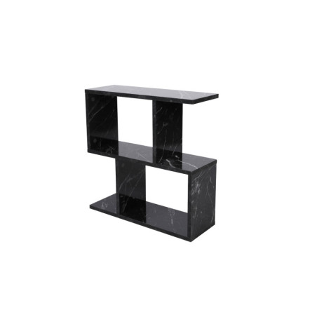 Table d'appoint Bout de canapé Bois MDF mélaminé Noir Effet Marbre L 60 cm avec étagères Moderne