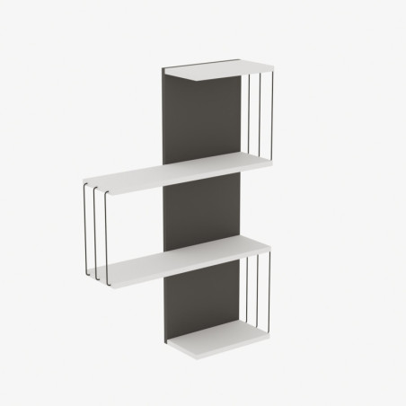 Étagère murale Rangement mural Bois MDF mélaminé Blanc et Anthracite L 64 cm Moderne