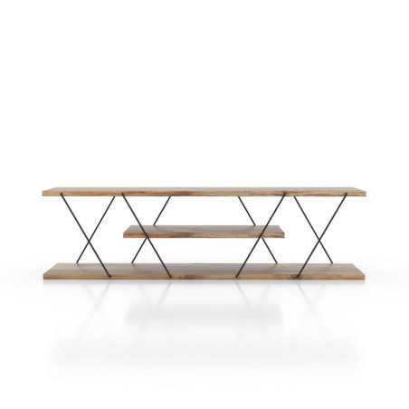 Meuble TV Banc TV Bois MDF mélaminé Noir et Noyer avec cadre Métal L 120 cm Industriel