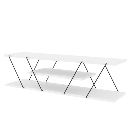 Meuble TV Banc TV Bois MDF mélaminé Blanc et Noir avec cadre Métal L 120 cm Moderne
