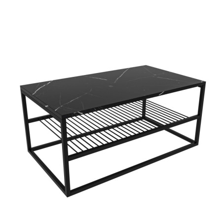 Table basse Table de salon Bois MDF mélaminé Noir avec pieds Métal L 95 cm Industriel