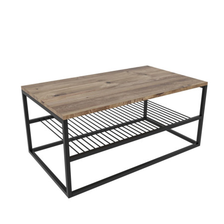 Table basse Table de salon Bois MDF mélaminé Pin et Noir avec pieds Métal L 95 cm Industriel Rustique