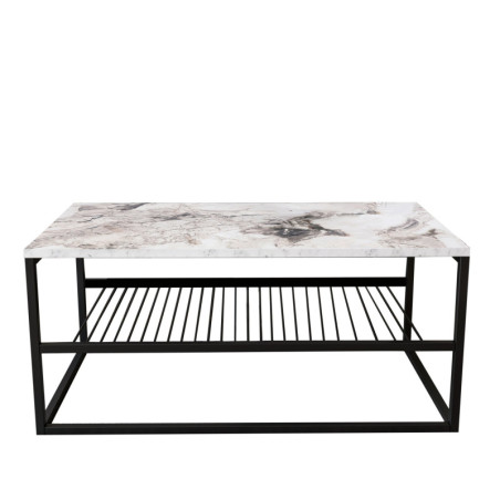 Table basse Table de salon Bois MDF mélaminé Blanc et Noir avec pieds Métal L 95 cm Moderne