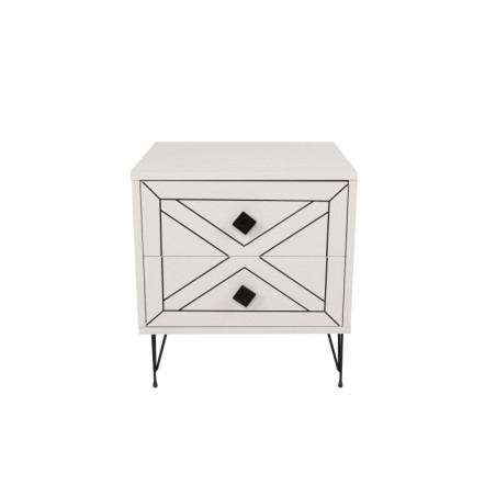 Table de chevet Table de nuit Bois MDF mélaminé Blanc avec pieds Métal L 50 cm et tiroir