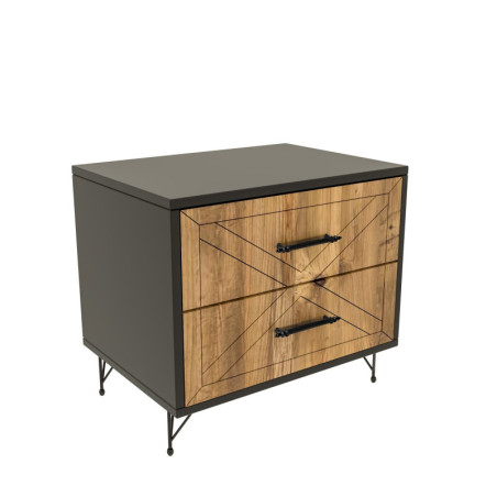 Table de chevet Table de nuit Bois MDF mélaminé Anthracite et Chêne avec pieds Métal L 50 cm Rustique Industriel