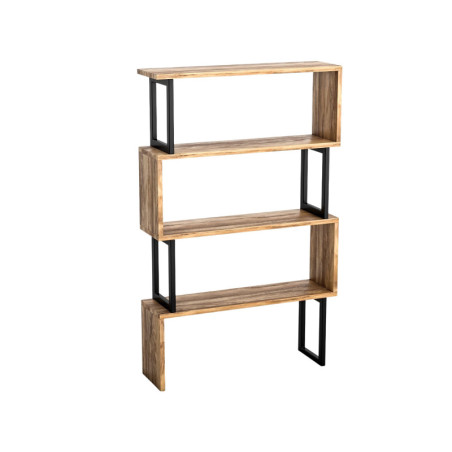 Bibliothèque Étagère de rangement Bois MDF mélaminé Noyer avec cadre Métal H 128 cm Industriel