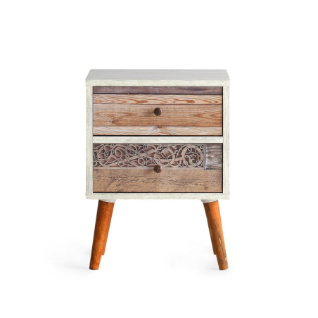 Table de chevet Table de nuit Bois MDF mélaminé Blanc et Noyer L 40 cm avec tiroir