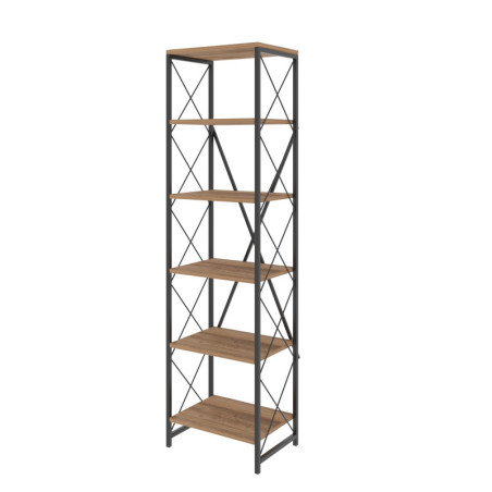Bibliothèque Étagère de rangement Bois MDF mélaminé Pin Atlantique et Noir H 180 cm Industriel