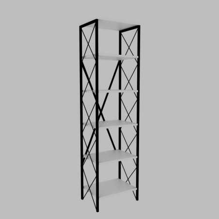 Bibliothèque Étagère de rangement Bois MDF mélaminé Blanc et Noir avec cadre Métal H 180 cm