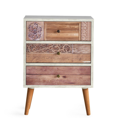 Commode Meuble de rangement Bois MDF mélaminé Blanc et Noyer L 50 cm avec tiroirs Moderne