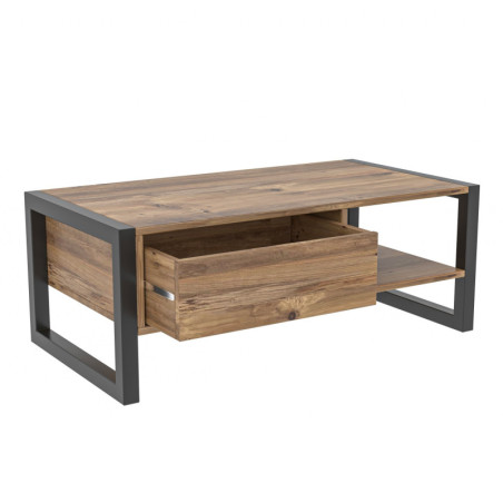 Table basse Table de salon Bois MDF mélaminé Pin Atlantique et Noir L 105 cm Industriel