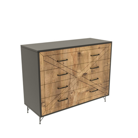Commode Meuble de rangement Bois MDF mélaminé Anthracite et Chêne avec pieds Métal L 80 cm Rustique Industriel