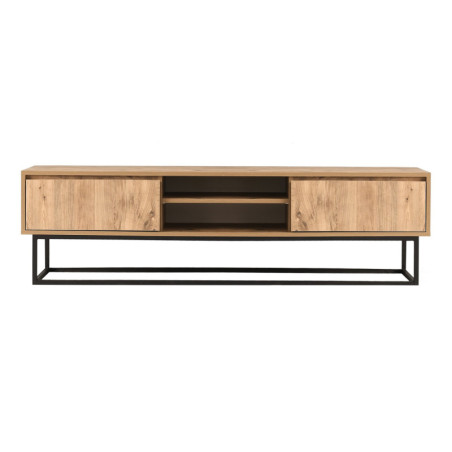 Meuble TV Banc TV Bois MDF mélaminé Pin et Noir avec pieds Métal L 140 cm Industriel
