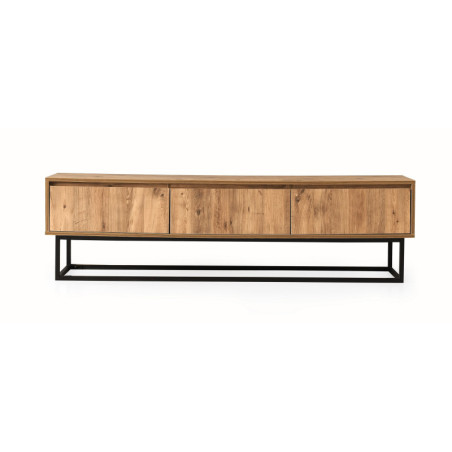 Meuble TV Banc TV Bois MDF mélaminé Pin et Noir avec pieds Métal L 180 cm Industriel