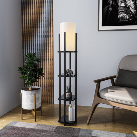 Lampadaire Lampe sur pied Métal Noir H 130 cm avec étagère E27 40 W IP20